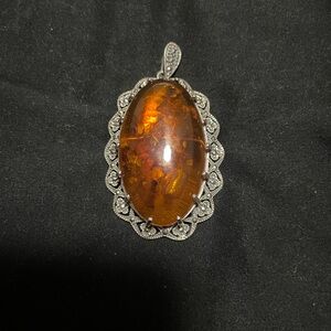 Elegant Natural Baltic Amber Pendant/Brooch with .925 Silver Accents